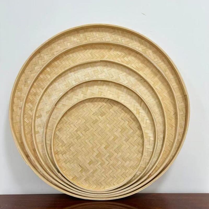 Handmade Bamboo Flat Lid Dustpan, Round Bamboo Tray Without Holes, Decorative Bamboo Plate, Household Tray, Bamboo Plate