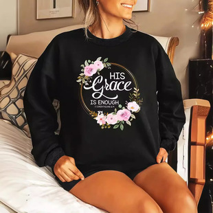 Cross-Border Export European and American Temu Aliexpress Hot-Selling Popular Garland Letter Large Size Women's Round Neck Sweatshirt