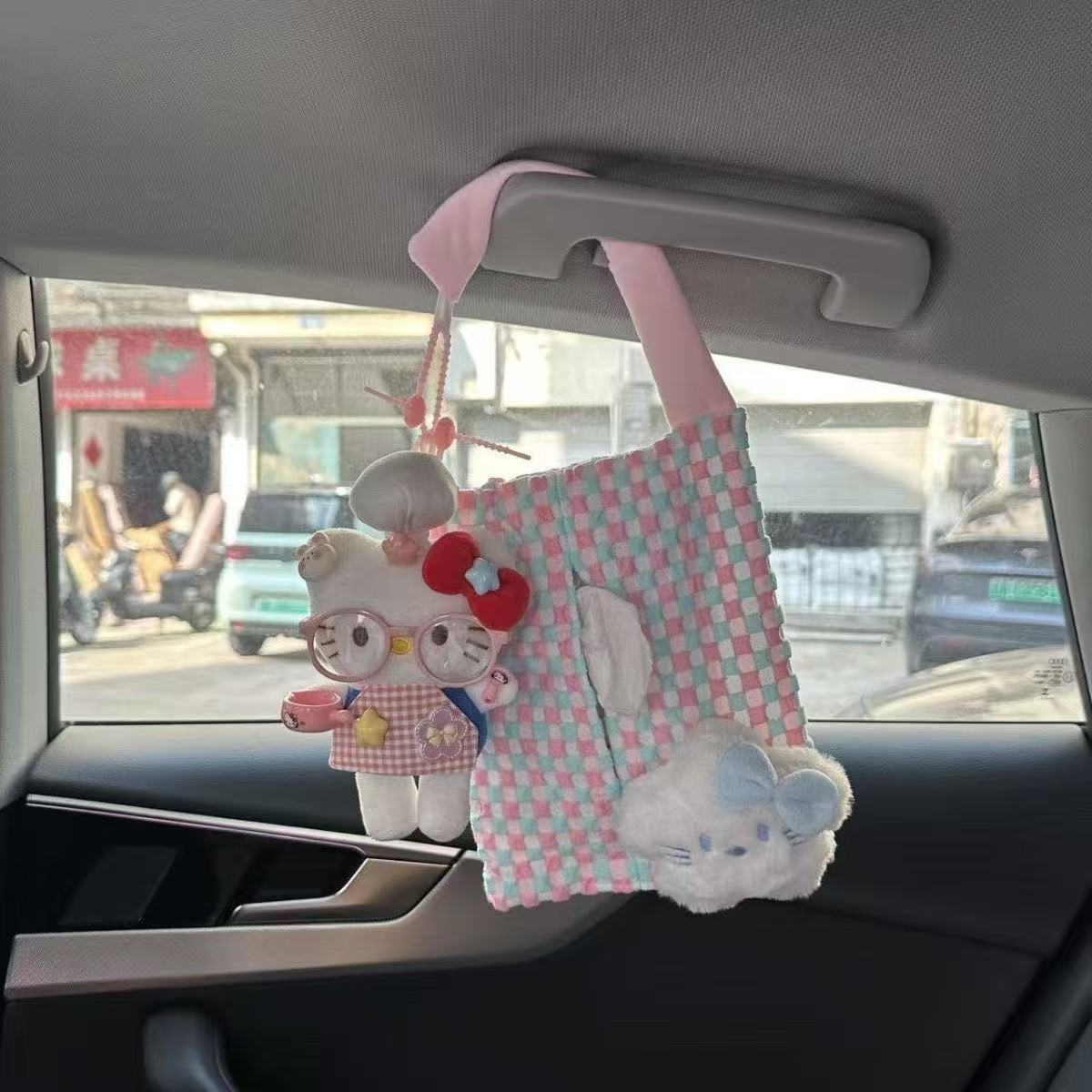 Hellokitty Creative Car Tissue Box, Cute and High-End Car Tissue Holder, Storage Hanging Bag Decoration