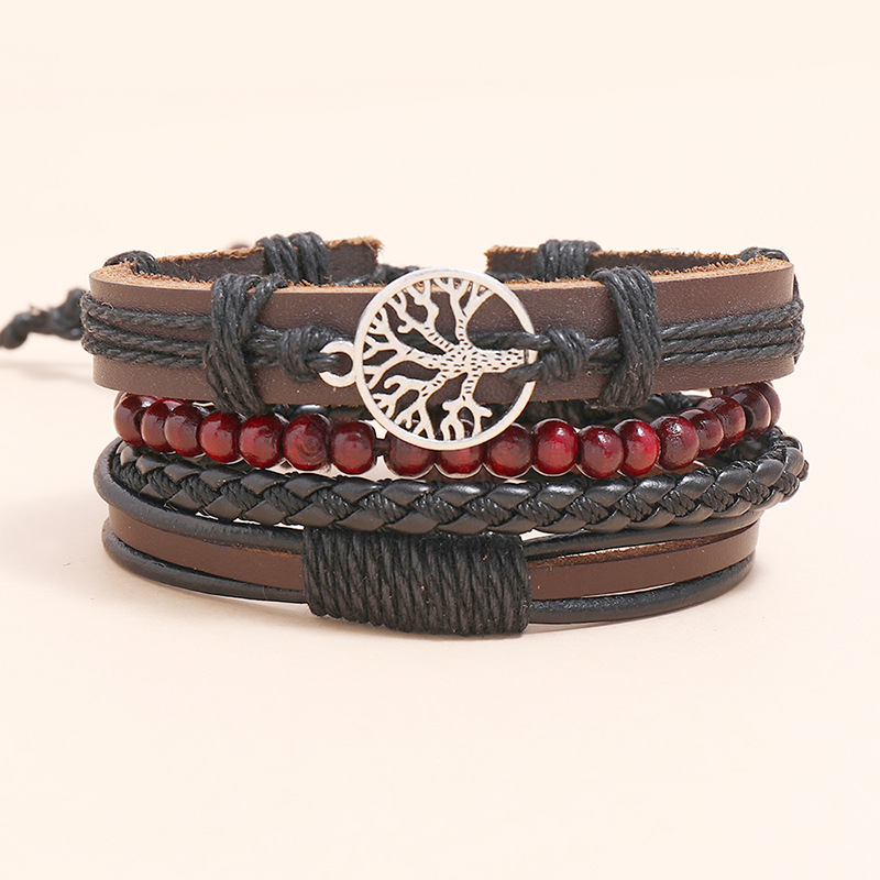 fashion happy tree braided leather bracelet