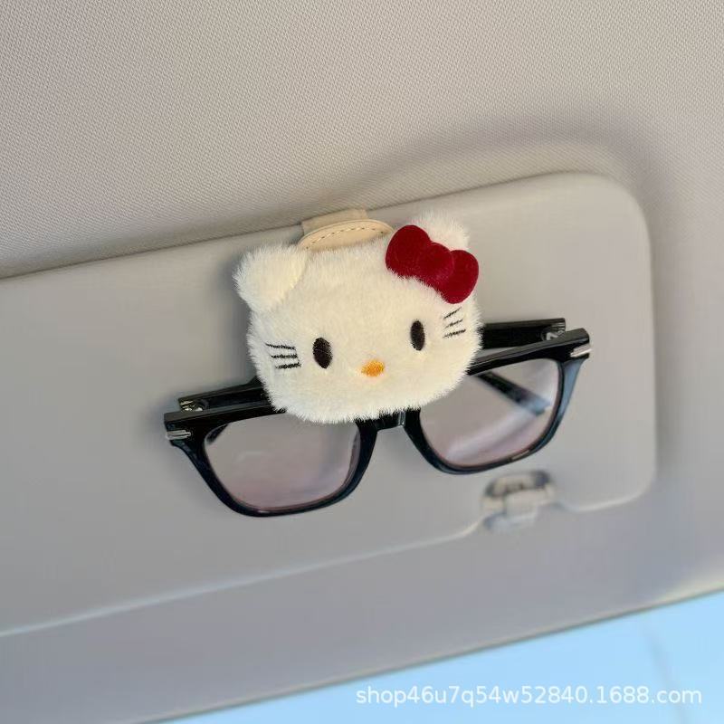 可爱新款kitty猫咪车载眼镜夹太阳镜收纳磁吸汽车内用墨镜夹子|undefined