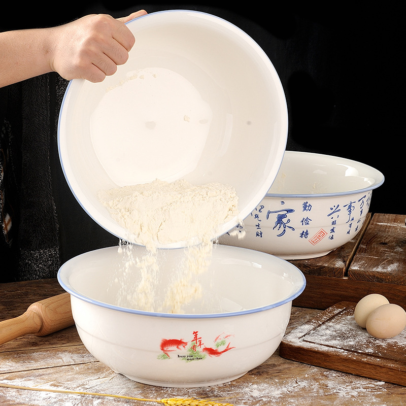 5ZV7大號加厚發活面盆活面家用陶瓷盆廚房洗菜盆瓷盆子帶蓋陶瓷揉