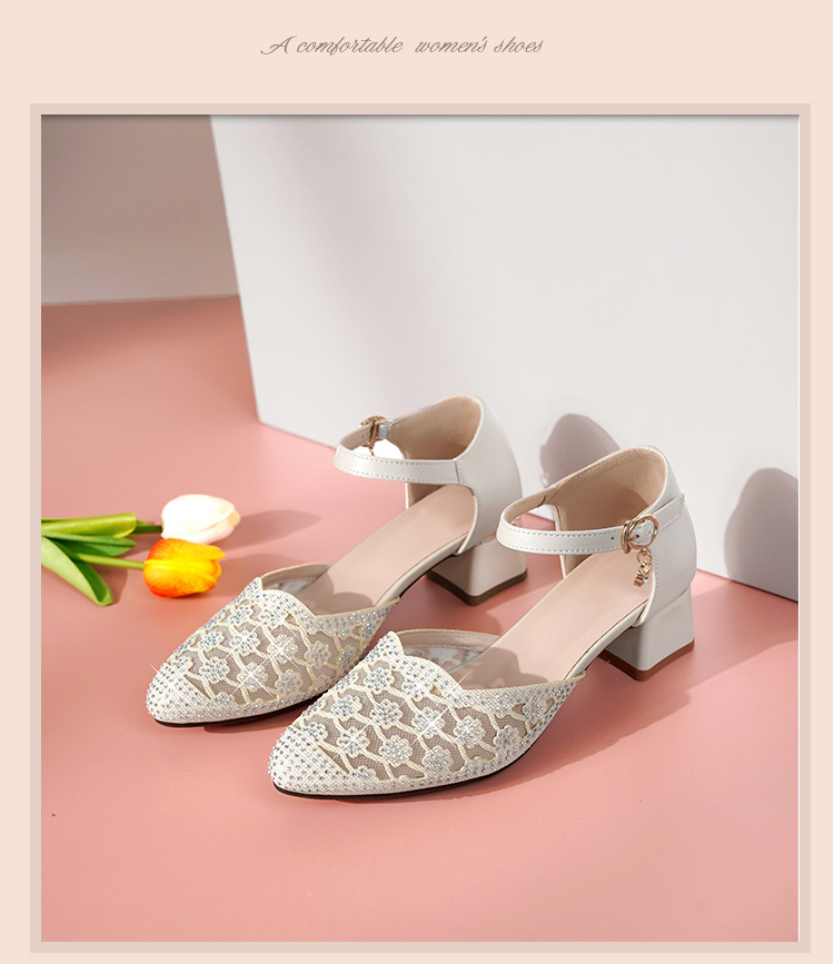 Sandal nữ da thật mũi nhọn cut-out gót dày — đen chi tiết 16
