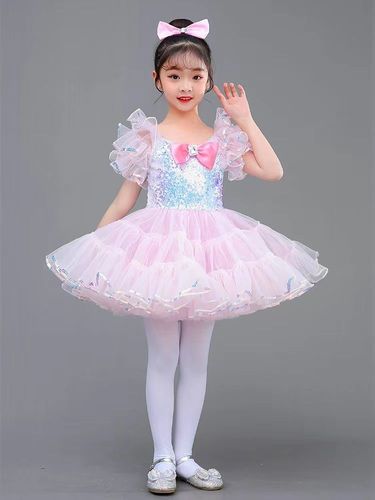 Toddlers kids pink sequins jazz dance costumes tutu skirts ballet latin salsa ballet dance dresses modern dance choir gauze skirt performance clothing for girls