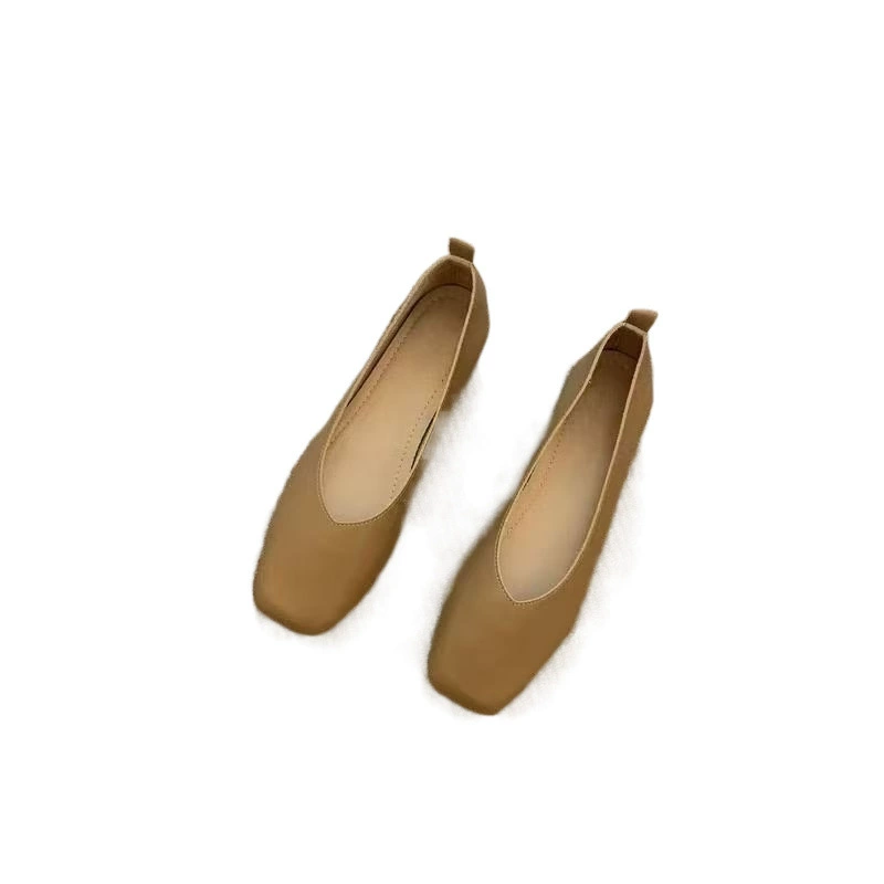 Soft leather~Small inner height increasing single shoes for women with shallow mouth, thick heel, square toe granny shoes, soft sole beanie shoes