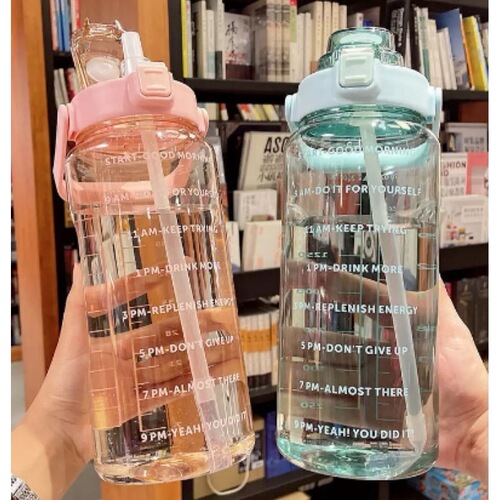 2000ml large capacity water bottle for female students high quality portable handle transparent plastic sports belt scale water cup 