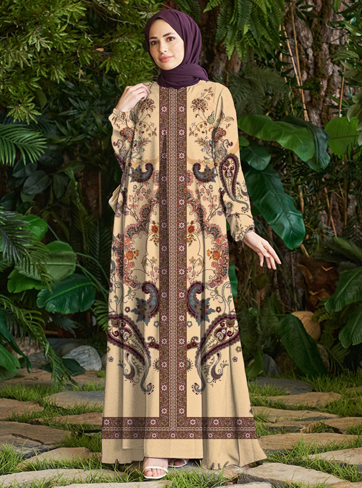 Vacation Beach Cross-Border European American Style Dress Women's Polyester Muslim Dress_ecoleips.com