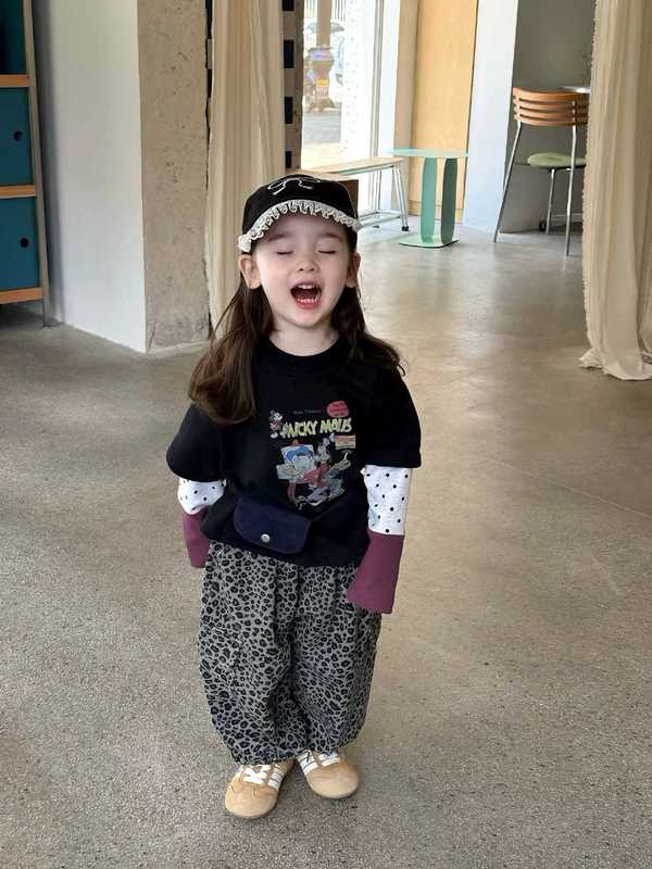 甜沫儿儿童新款女童装2025秋新款拼接卫衣印花长袖T恤豹纹裤两件|undefined