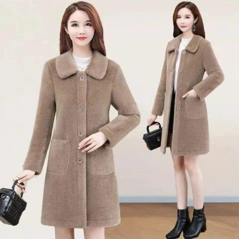 lamb velvet mid-length coat women's 2022 Winter new mother Korean-style large size western style women's coat_voghion.com