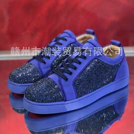 cl andgz蓝紫色牛绒烫钻低帮红底鞋男鞋水晶钻女鞋蓝钻休闲板鞋
