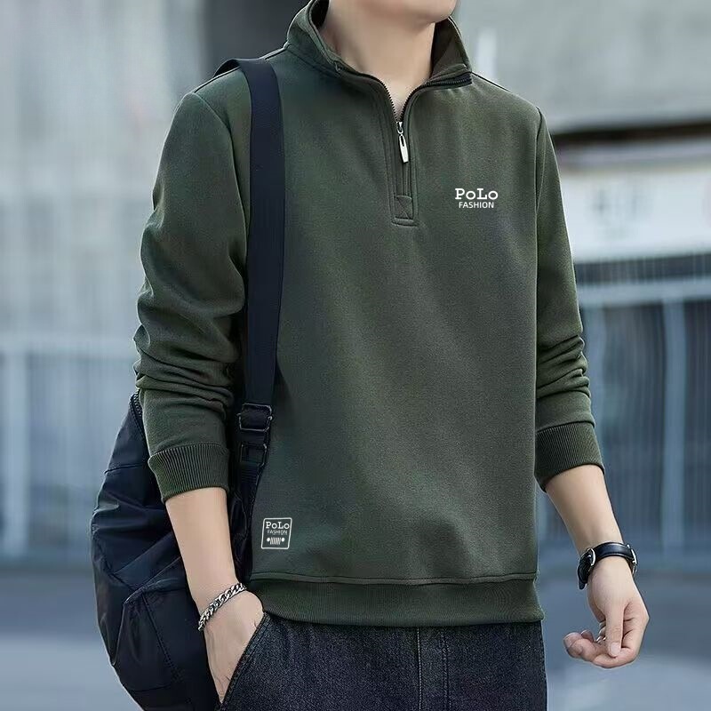 Half-Zip Stand-Up Collar Sweatshirt for Men in Spring and Autum New Loose Casual Versatile Long-Sleeved T-Shirt Embroidered Pullover Bottoming Shirt