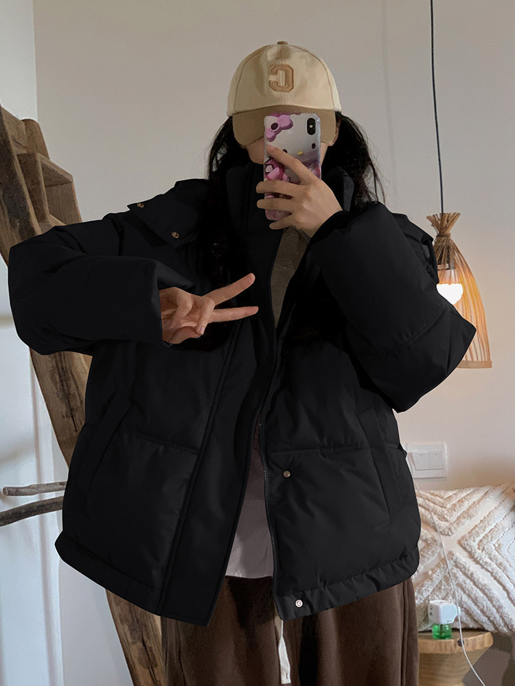 Algodón mujer 2023 invierno nuevo estilo coreano estampado de tela de pluma corta ropa de algodón de mujer con capuzas ropa de pan de moda chaqueta