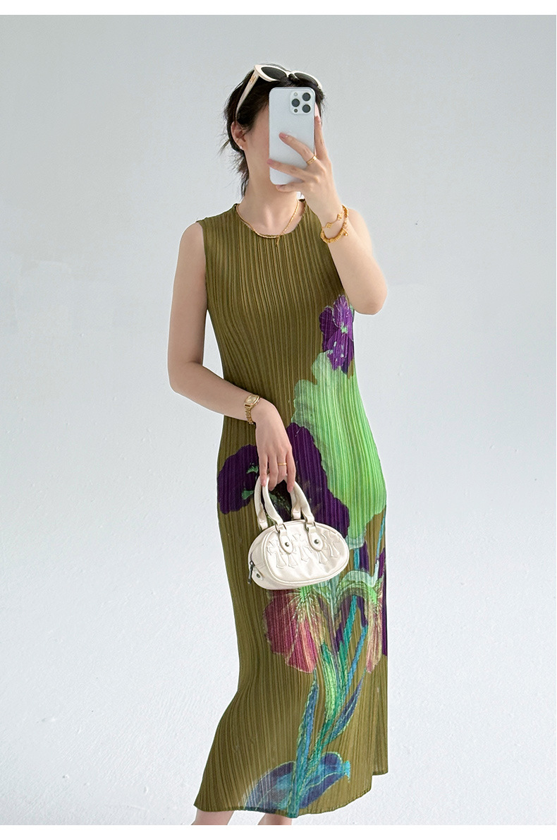 Đầm maxi nữ thắt eo kiểu mới phong cách Trung Hoa hiện đại, họa tiết in hoa cổ điển, chất liệu nhăn nhẹ mùa hè — màu đen chi tiết 17