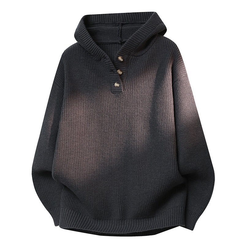Explosiones transfronterizas de tamaño europeo suéter de punto con capuzas hombre flojo viento medio abierto botón fábrica de marea al por mayor