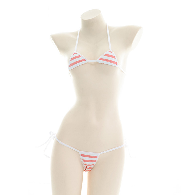 Three-Piece Swimsuit with Adjustable Stripes, Bikini Lingerie, Sexy Uniform, Plus-Size Set, Blue and White Striped Swimsuit