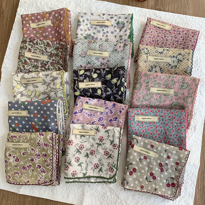 Bufanda de seda, bufanda cuadrada pequeña, protección para el cuello, bufanda pequeña, bolsa de flores de verano, pañuelo en la cabeza, cinturón de recurrencia pastoral, bolsa de cabello atada, bufanda de seda