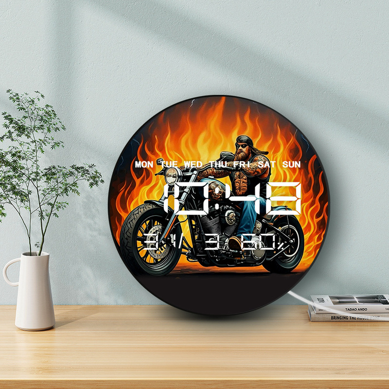 Retro Motorcycle Logo Tattoo Tough Guy Wall Clock Electronic Multi-Functional Home Clock Temperature and Humidity Silent Wall Clock Retro Motorcycle Logo Tattoo Tough Guy Wall Clock Electronic Multi-Functional Home Clock Temperature and Humidity Silent Wall Clock