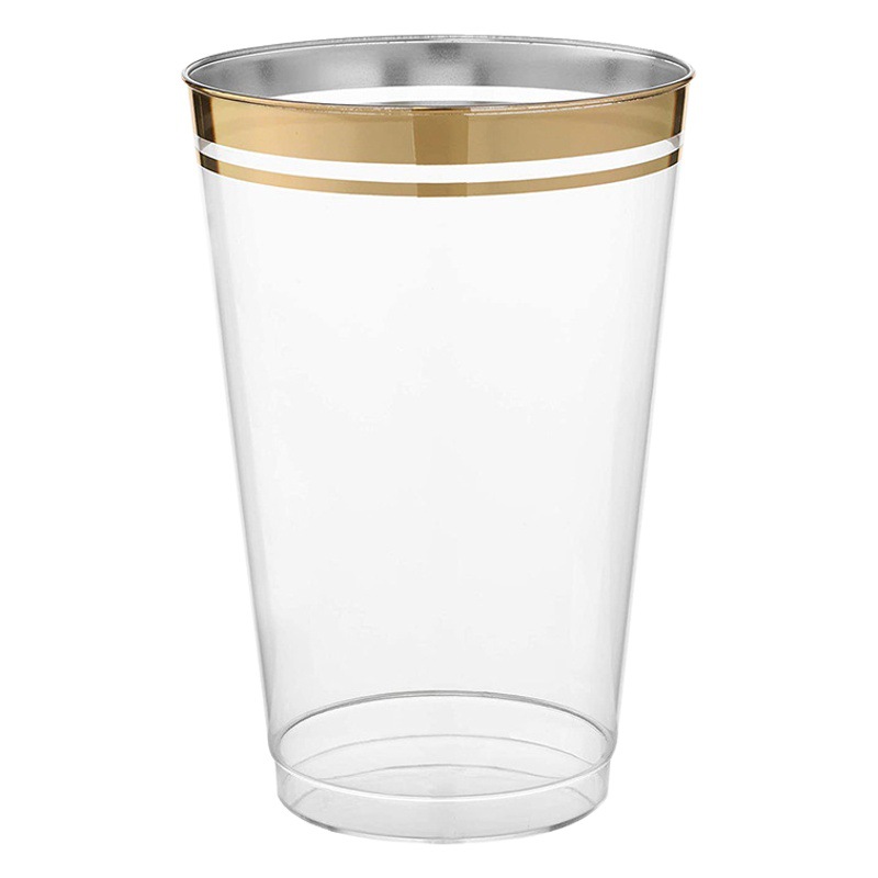 14oz doble borde de oro copa de vino de plástico bebida taza de jugo taza de fiesta taza de vajilla