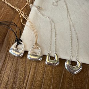 Silver Embroidery Texture Lock Bag Pendant Long Necklace Accessories High-grade Female Niche Design Simple Adjustable Necklace