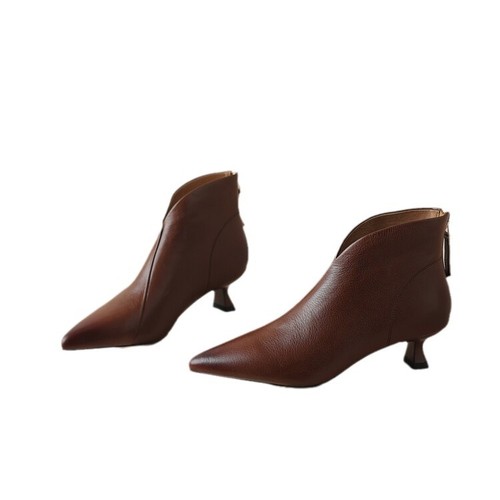 Women's Spring/Fall Nude Boots: Sleek, Sexy French-Style Ankle Boots in Solid Color—Featuring Genuine Leather, Delicate Metal Heel, and Pointed V-Shape Toe
