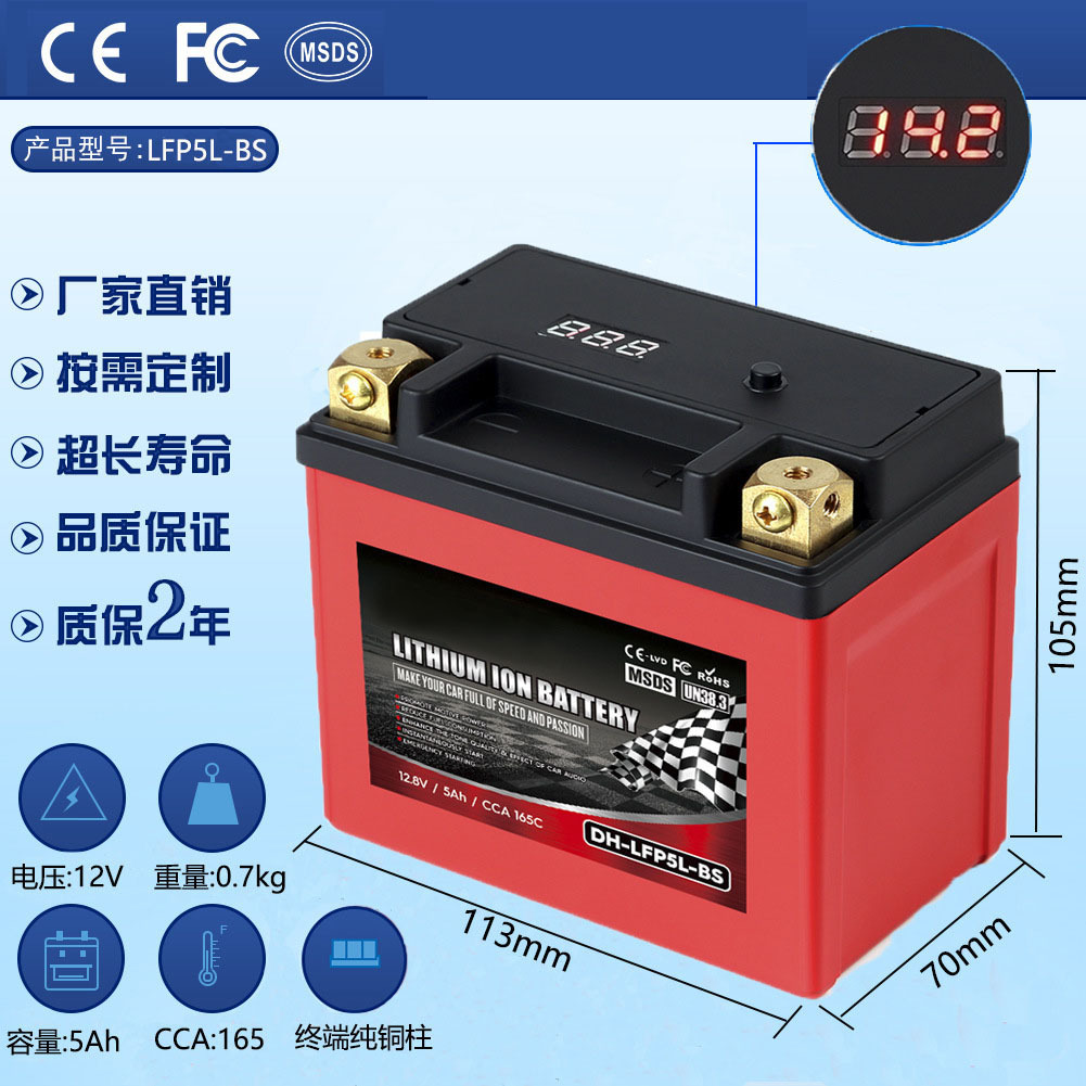 摩托车电瓶12V5Ah续航蓄电池小公主100铁锂电池一件代发YTX5L-BS