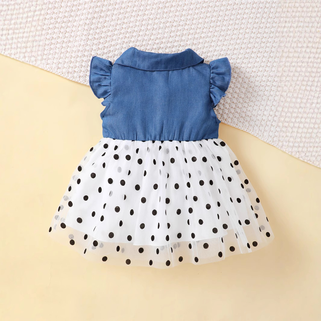 Verano DE LOS NIÑOS 2023 nuevo estilo coreano popular sin mangas costura Polka Dot imprimir vestido princesa