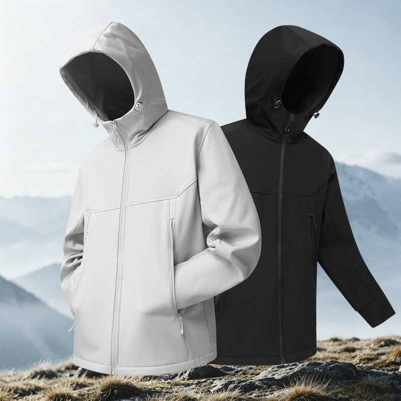 Windproof and warm casual softshell jacket for men, new autumn and winter large size fleece waterproof jacket with fleece lining