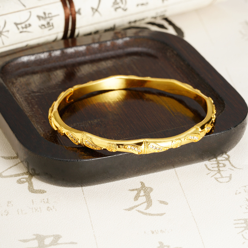 Antiguo estilo vietnamita oro arado temperamento retro puntos de perforación de bambú sección Fu-tipo pulsera de fijación para mujeres joyas no se desvanecen a largo plazo