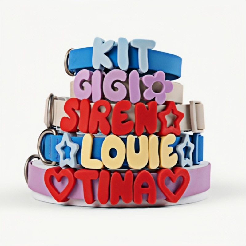 Silicone para mascotas 26 letras DIY collar anti-perro collar gato collar letras universales + amor impresión de garras mezclar image 1