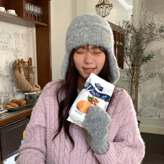 韩国设计师针织圈圈羊毛可爱飞行帽女冬护耳加厚保暖毛线雷锋帽子