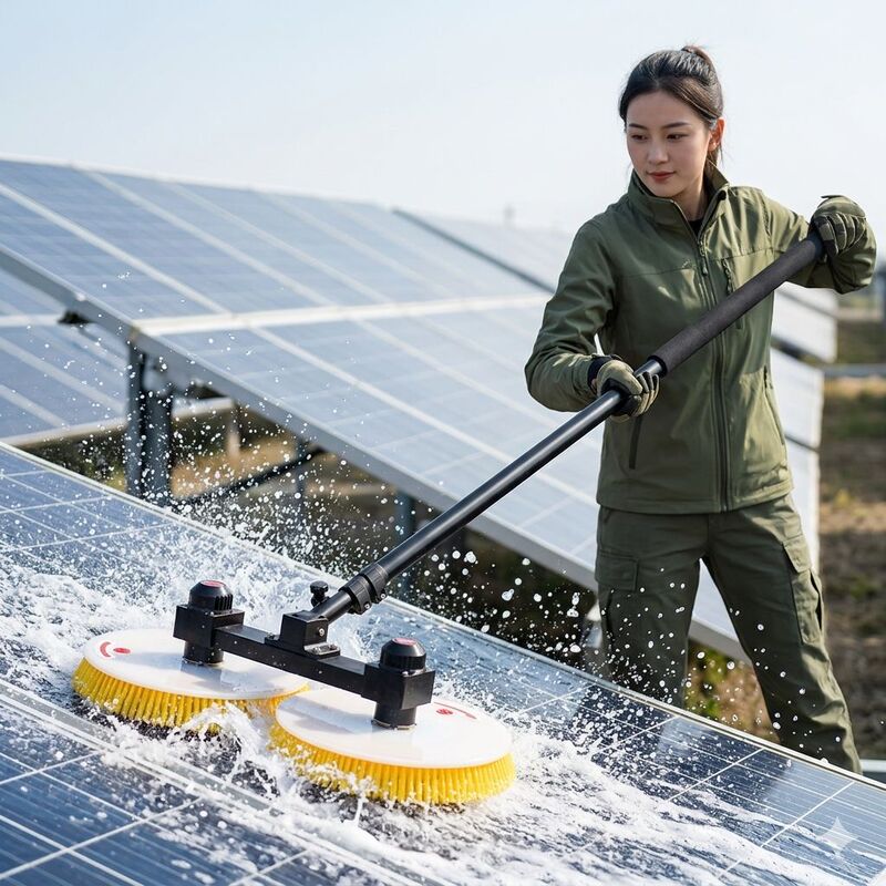 Solar Photovoltaic Panel Electric Cleaning Tool Robot Equipment Double-Headed Aluminum Alloy Telescopic Rod Cleaning Brush Cross-Border