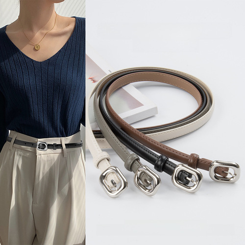 Genuine Leather Women's Thin Belt Cowhide Versatile Fashion Women's Korean Style Simple Hong Kong Style Jeans Girls Belt