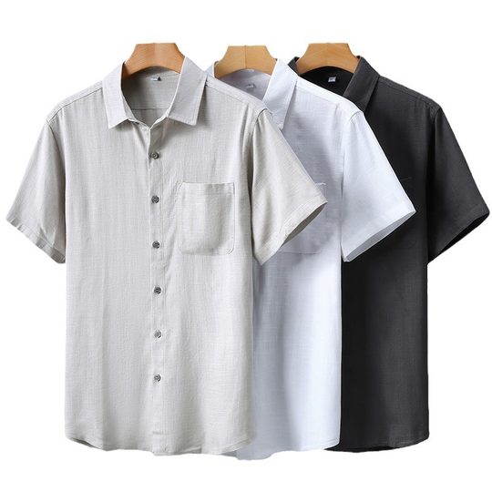 Summer Middle-aged and Elderly Men's Linen Shirt Dad's Short-sleeved Cotton and Linen Shirt 70-year-old Grandpa Plus Size Half-sleeved Cardigan
