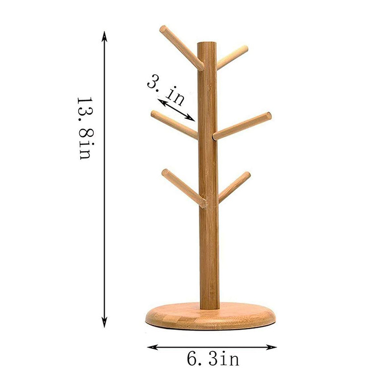 Titular de taza de bambú creativo en forma de árbol taza de café taza de té organizador de almacenamiento con conveniente titular de la taza de bambú extraíble