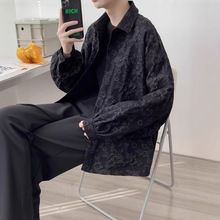 新款暗黑系轻熟风浮雕提花长袖衬衣外套男日系vibe 风禁欲系衬衫