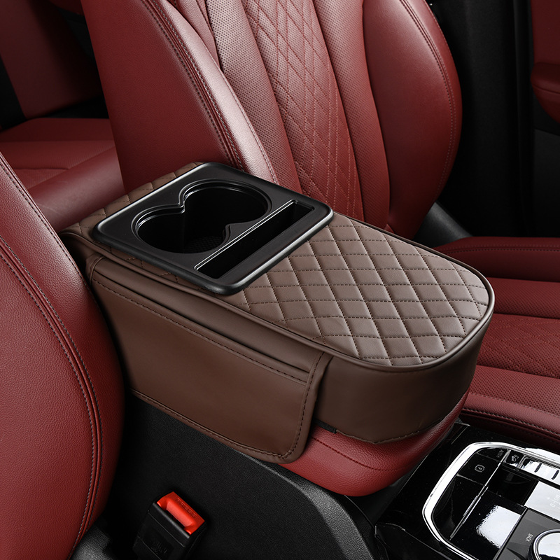 Car Armrest Box Storage Box Car Tissue Box Water Cup Holder Universal Four-In-One Heightening Pad Leather Armrest Box Pad