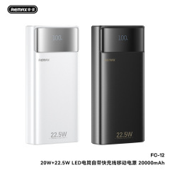 REMAX 20W+22.5W内蔵ケーブルLED懐中電灯20000mAh双方向急速充電モバイルバッテリーFC-12