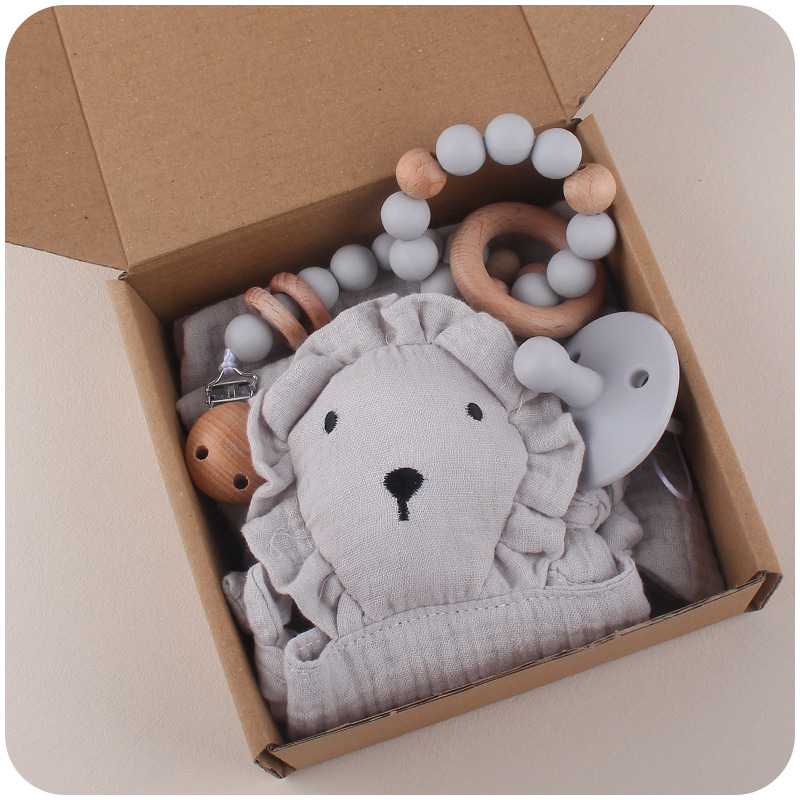 Nuevo bebé suministros de dibujos animados León calmante toalla creativa chupete cadena teether juguete cinco piezas traje
