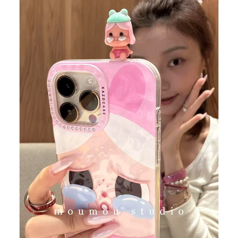 iPhone16promax Apple 15 携帯電話ケース 14 立体 13 に適した輝くダイヤモンドレンズフレームのかわいい泣いている赤ちゃんの表情|undefined