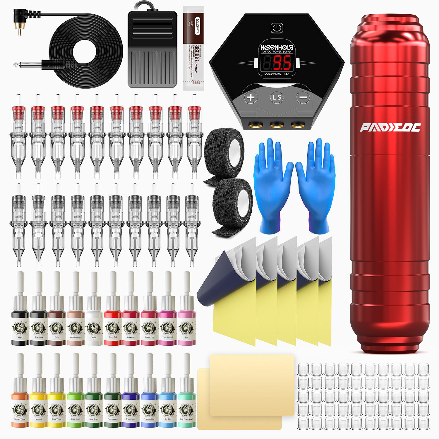 Wormhole Tattoo Best-Selling Tattoo Pen Set Integrated Needle Transfer Paper Color Power Supply Cross-Border Wtk063
