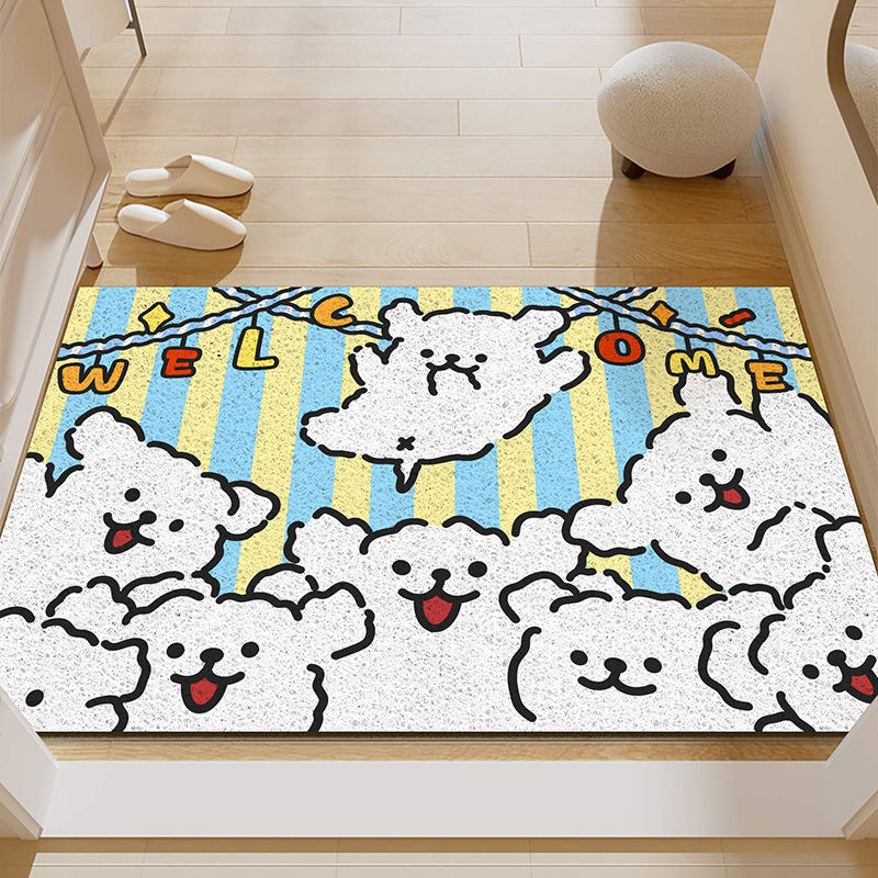 Entrance Floor Mat Cartoon Line Puppy Entrance Wear-resistant Non-slip Foot Mat Entrance Mud Scraping Silk Ring Carpet