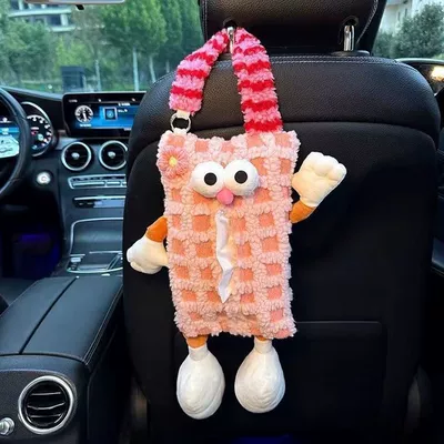 Car tissue box/set, Box Hanging Cartoon Monster Car - no-specifications-pink-plaid-monster-paper-bag-1-piece