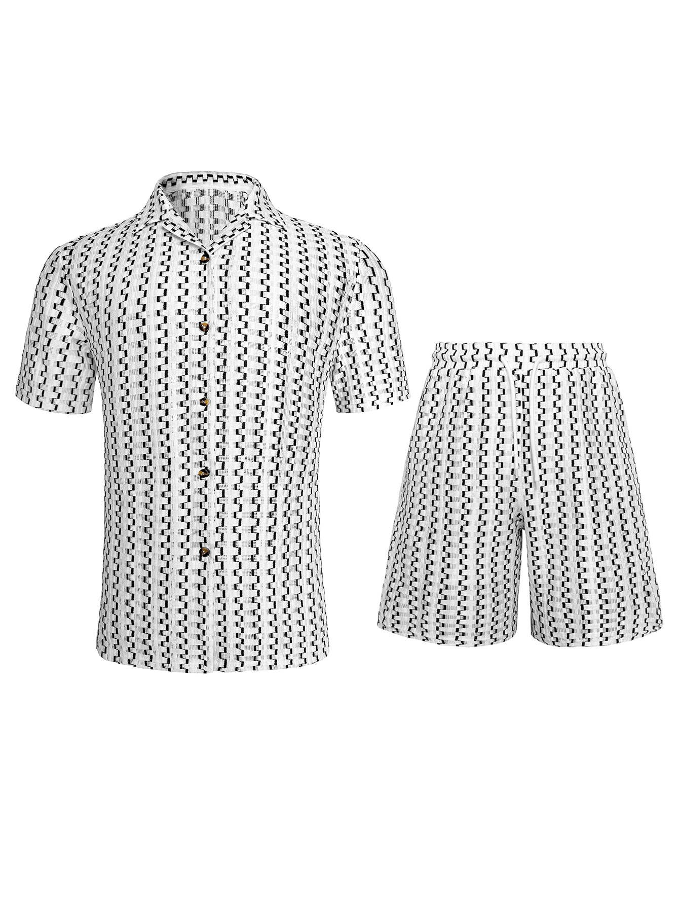Ensemble deux pièces pour homme chemise rayée et short décontracté_voghion.com