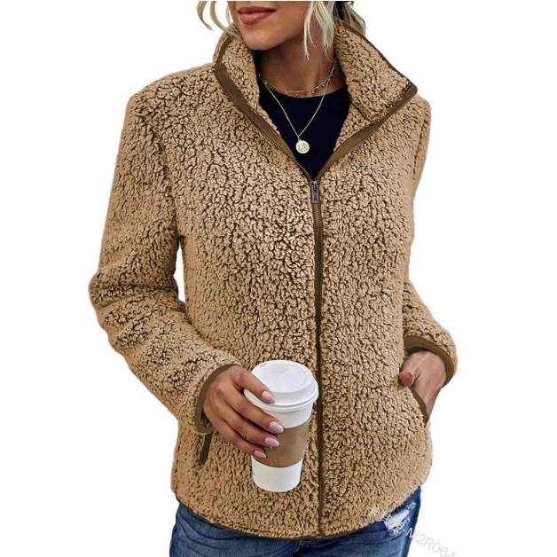 2025 European and American Cross-Border Amazon Solid Color Stand Collar Casual Women's Fashion Long-Sleeve Zip-Up Bubble Velvet Jacket for Women 2025 European and American Cross-Border Amazon Solid Color Stand Collar Casual Women's Fashion Long-Sleeve Zip-Up Bubble Velvet Jacket for Women
