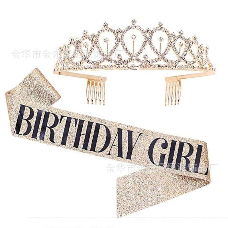 Cumpleaños en stock, banda de cumpleaños, correa de etiqueta, corona de oro rosa, correa de hombro