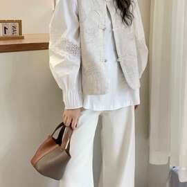 牛货女2025春夏新品宽松盘扣刺绣新中式国风马甲女时尚上衣女