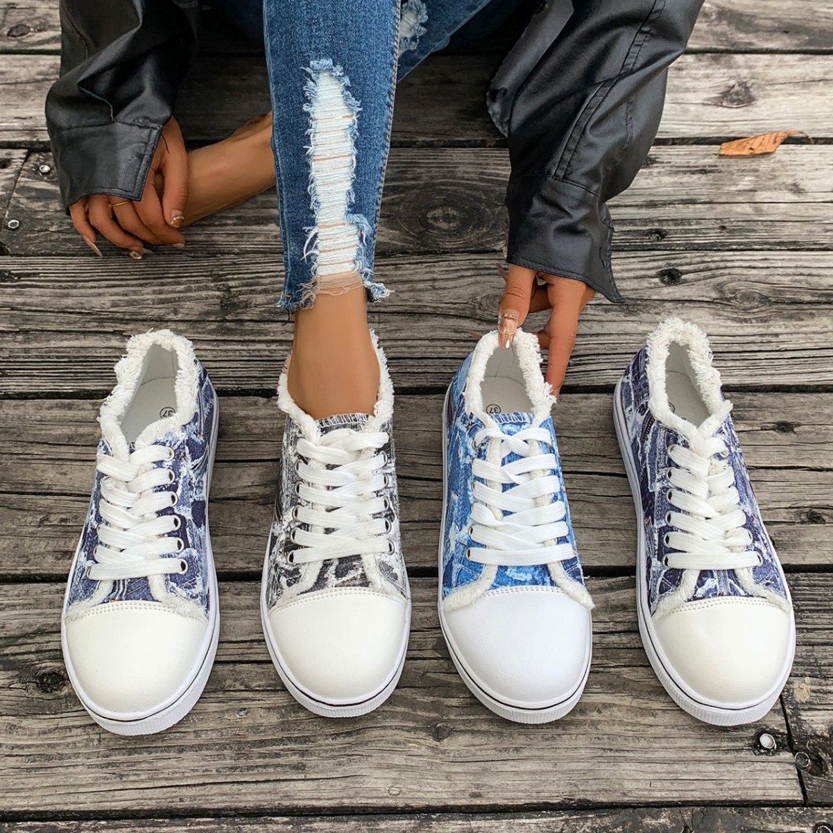 外贸大码女鞋欧美新款色彩印花低帮帆布鞋系带平底单鞋女