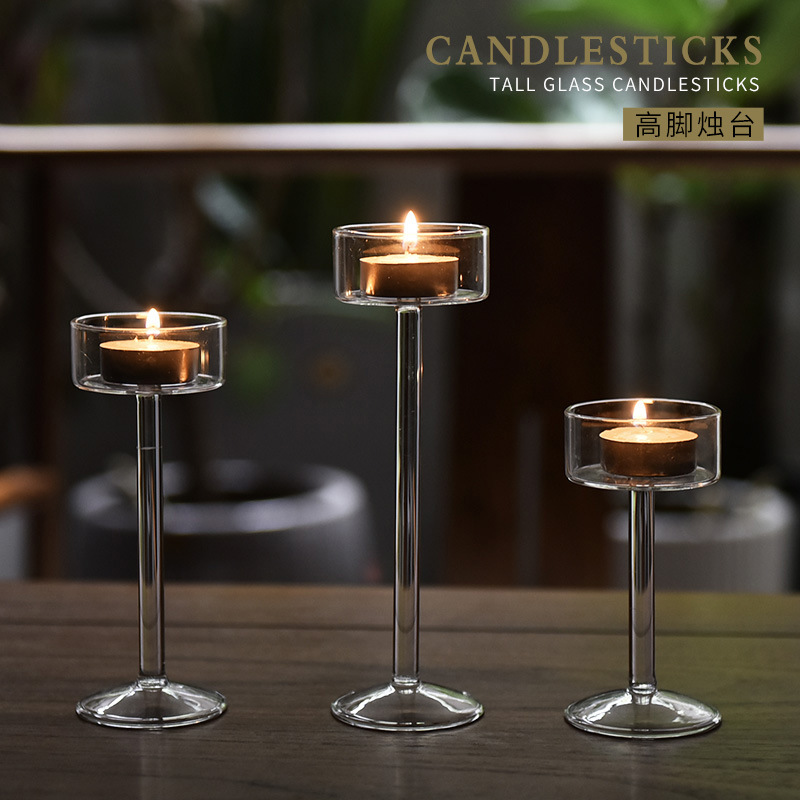 Candelabro de vidrio personalizado candelabro de pie alto europeo decoración romántica de cena