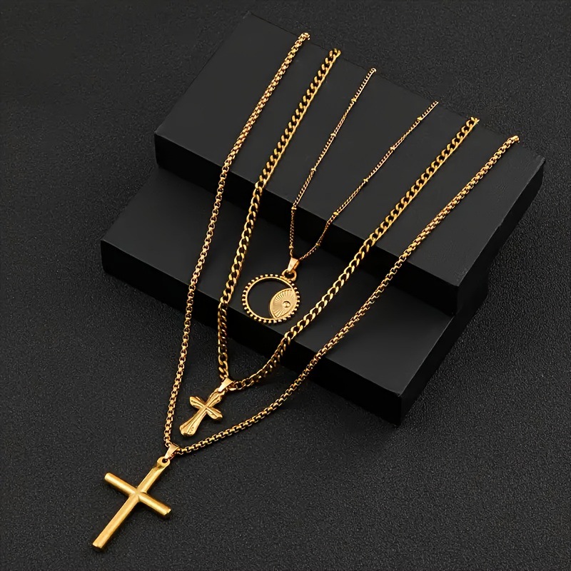 European and American hot-selling stainless steel cross necklace men's pendant gold-plated Joker personality necklace suit manufacturers wholesale