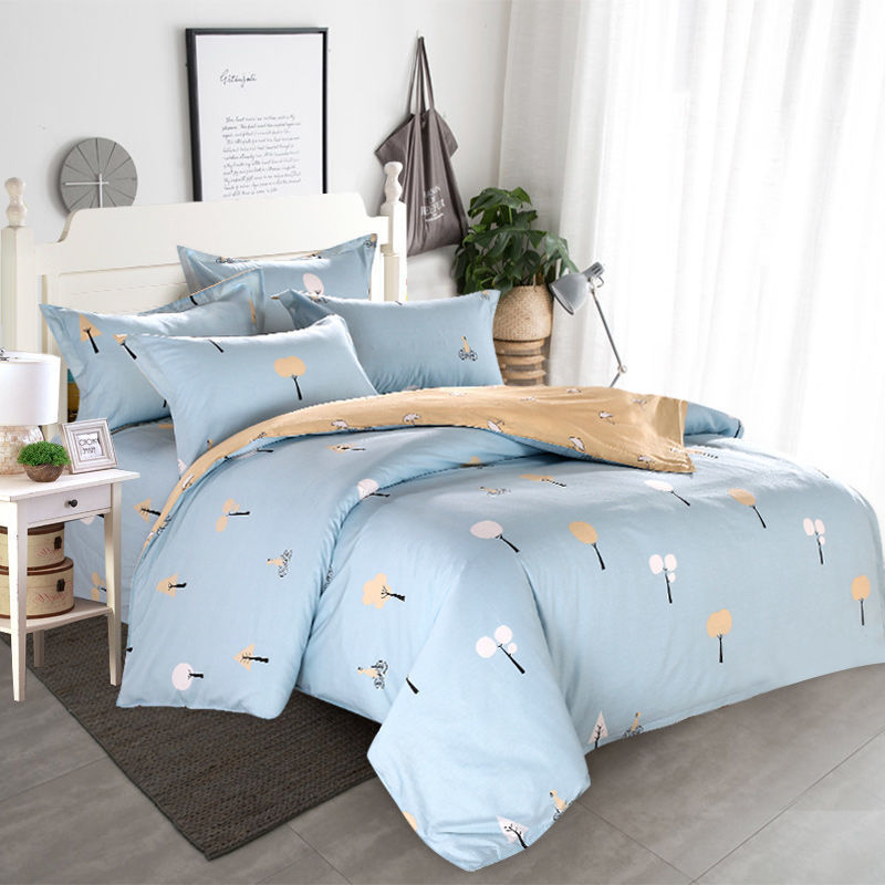 Funda de edredón de algodón de una sola pieza de cuatro piezas para niños 150x200x230 dormitorio de estudiantes individual 180 sábana